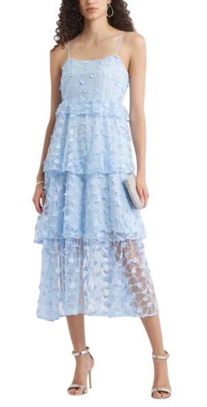 3D Floral Embroidered Lace Midi Cocktail Dress in Blue Windsurfer