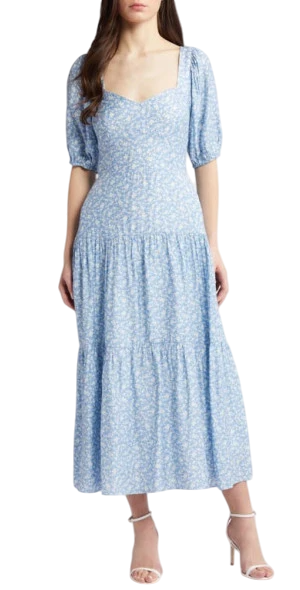 Floral Tiered Puff Sleeve Maxi Dress in Blue Floral by Chelsea28