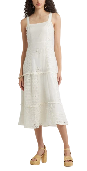 Chelsea28 Sleeveless Embroidered Eyelet Midi Sundress in Ivory Pristine