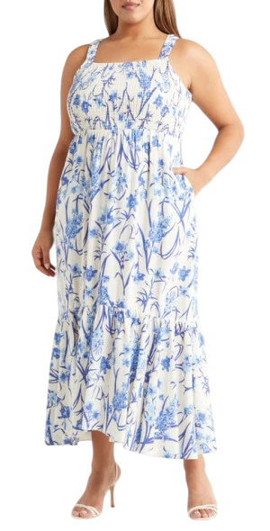 Chelsea28 Smocked Maxi Sundress in Ivory- Blue Sofia Floral